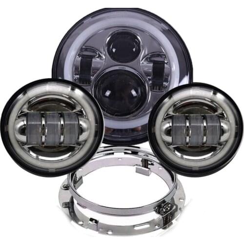 Chrome 7" Inch LED Headlight with DRL+ 2x 4.5" 30w Fog Light Passing Lamps for Harley Motorcycles