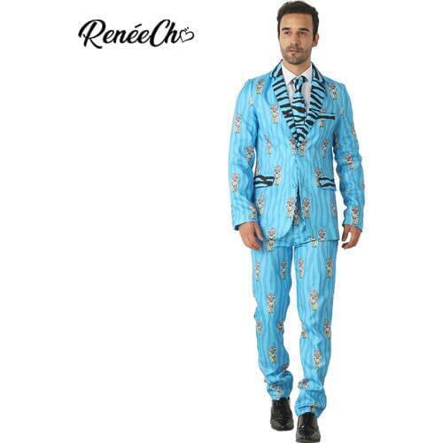 Crazy Suit Men Costume Halloween Men`s Blue Tiger Costume Suit Stripe Blazer Adult Party Wear Clothing 2018 Halloween Costume