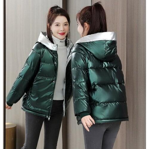 Parker Women Winter Down Cotton Jacket 2021 New No Wash Shiny Hooded Short Jackets Female Warm Cotton Padded Student Winter Coat