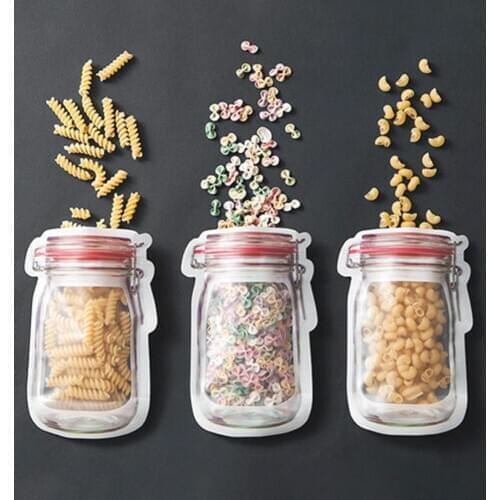 Reusable Mason Jar Bag Nuts Candy Cookies Bottles Snacks Zipper Sealed Kitchen Organizer Ziplock Seal Fresh Food Storage Bags