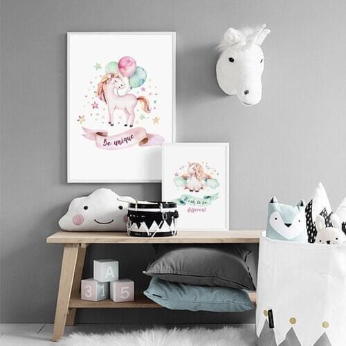 Cartoon animal Unicorn Pony Illustration Wall Art Paper Painting Nordic Posters And Prints Wall Pictures Baby Kids Room Decor