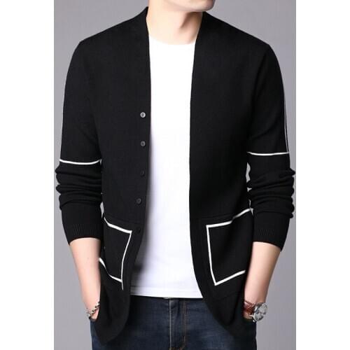 V-Collar Cardigan Men 2019 New Autumn Thin Knitted Sweater Coat Solid Thin High Quality Casual Mens Knitwear Clothes KK2997