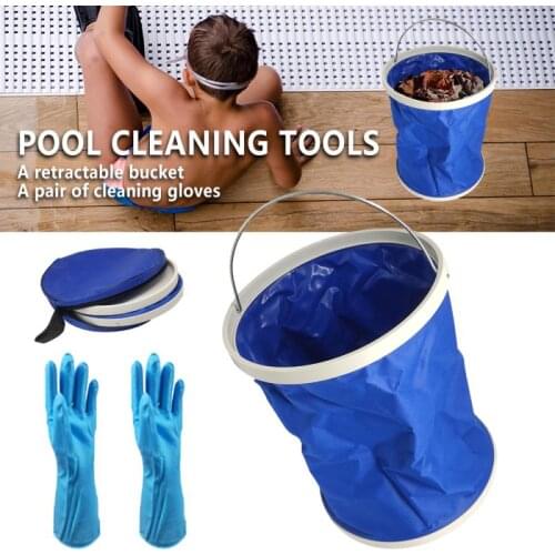 Swimming Pool Cleaning Kit Retractable Bucket & Cleaning Gloves Portable Cleaning Tools Household Garden Swimming Pool Cleaning