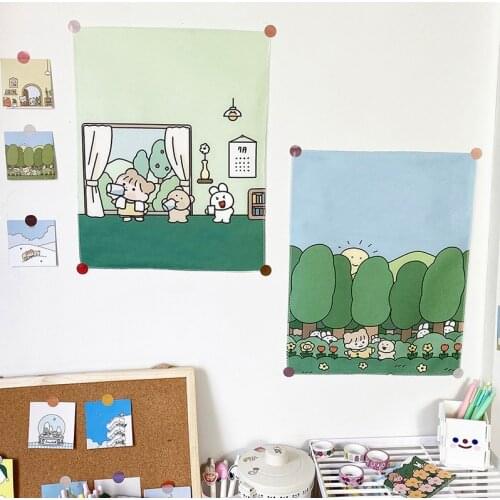 Wall Tapestry Cartoon Pattern Background Cloth Ins Style Room Bedside Tapestry Cute Desktop Hanging Cloth Dormitory Wall Decor