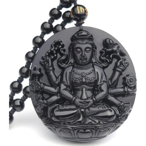 Natural Black Obsidian Qianshou Guanyin Necklace Pendant Jade Pendant Jewelry Mens Jewelry Womens Jewelry