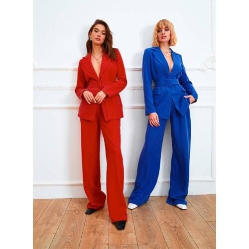Newest Fashion Women Suits With Belt 2 Piece Custom Made Suits For Girl Formal High Quality Cotton Lady Office Suits Oversize