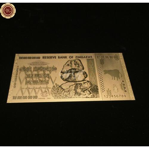 Zimbabwe 100 Trillion Dollar Banknotes Plated Goil Foil Paper Money