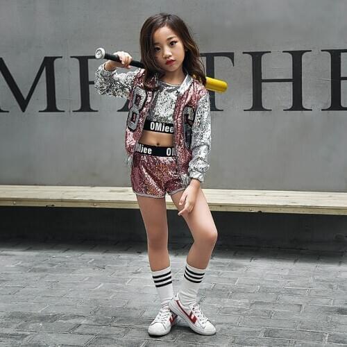 Girls Sequin Hip Hop Clothing Dance Costumes Kids Streetwear Ballroom Jazz Crop Top Stage Costume Dance Clothes Party Wear