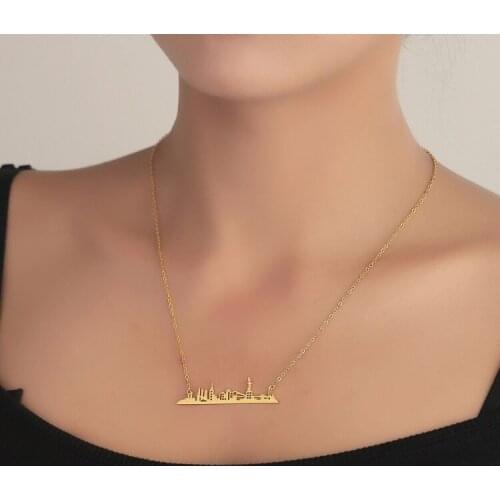 New York Cityscape Pendant Necklaces New York Skyline Necklaces For Women Dream City Titanium Steel Colier Sweater Choker