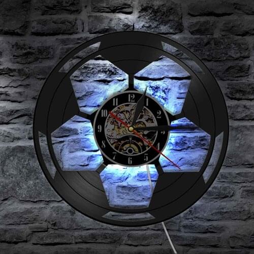 Personalized Football Soccer Ball Wall Clock Vinyl Record Clock With LED Light Sports Boys Bedroom Wall Art Kids Rooms Decor