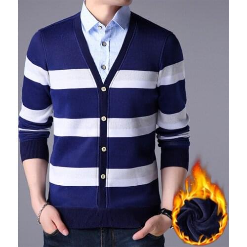 Casual Mens shirt collar Pullover Sweaters Men Slim Fit Striped cotton Sweaters male v-Neck fake two piece jumpers