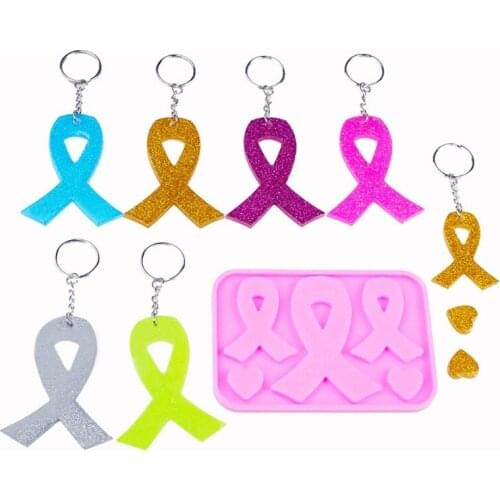 Handmade AIDS Cancer Awareness Bow Keychains Resin Mold Silicone Red Ribbon Bow Epoxy Resin Mold Jewelry Making Tools