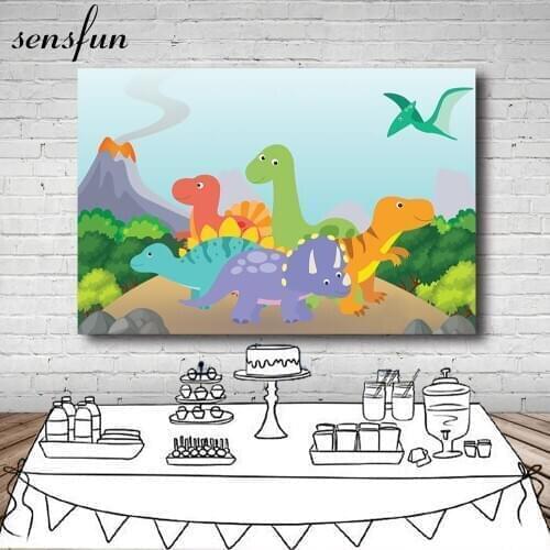 Cartoon Jurassic Dinosaur Party Backdrop For Photo Studio Forest Kids Happy Birthday Party Photgraphy Backgrounds Custom