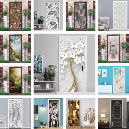 PVC Wallpaper For Door Self Adhesive Home Design Decoration Doors Sticker Mural Vinyl Removable Poster Bedroom Decor Wall Decals