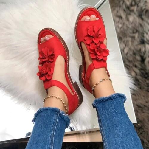 High Quality Rome Summer Causal Sandals Flower Red Outdoor Beach Ladies Soft Comfortable Female Shoes Woman Footwear Plus Size