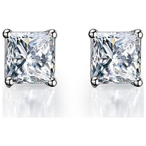 VVS1 Princess Cut 2Ct each 7x7 mm D Moissanite Diamond Stud Earrings Platinum 950 Earring for Her Wedding Jewelry