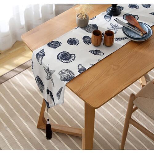 Japanese style modern table runner marine shell print table cloth flag cabinet cover hotel bed runner party home decoration