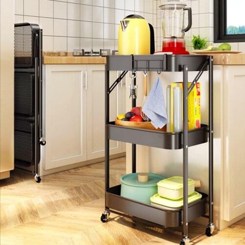 Installation-Free Trolley Rack Folding Kitchen Multilayer Storage Storage Rack