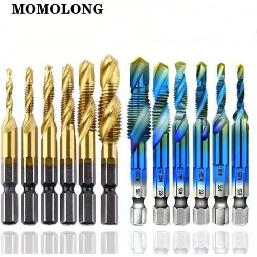 6PCS/Set M3-M10 Tap Drill Bits Shank Titanium Coated HSS Drilling Tap Bits Thread Screw Tools Machine Taps
