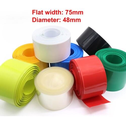 1M Width 75mm PVC Heat Shrink Tube Dia 48mm Lithium Battery Pack Wrap Cover Skin Insulated Film Protection Sleeve Sheath