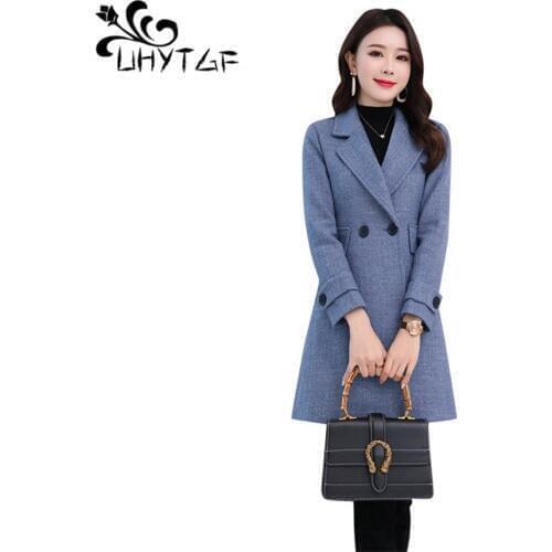 UHYTGF Cashmere Plus size outerwear fashion Woolen Women winter jacket Korean Woolen women coat winter warm jacket women X704