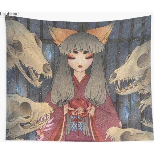 Appeasement - Kitsune Fox Yokai Wall Tapestry Cover Beach Towel Throw Blanket Picnic Yoga Mat Home Decoration