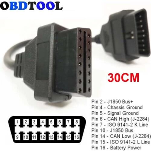 Universal 30CM Car OBD2 Extension Cable 16 Pin OBDII OBD 2 EOBD Extend 16pin Female to Male Connector for Car Diagnostic Tool