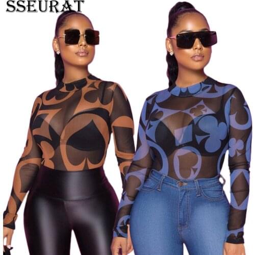 SSEURAT Spring Women Print Long Sleeve T-shirt Tops Night Club Sexy 2021 New Winter Spring Tee Crop Tops