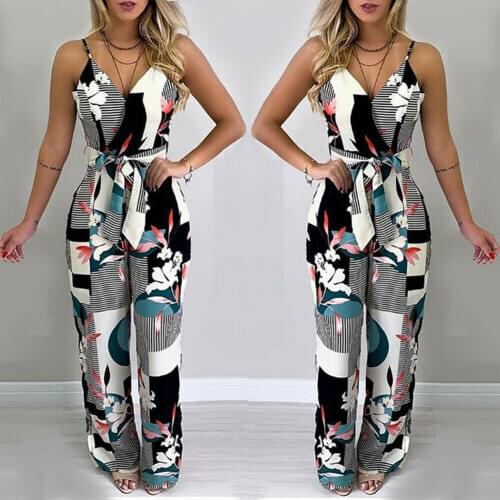 2021 New Women Jumpsuit Romper Sleeveless V Neck Playsuit Clubwear Long Party Pants Femal Casual Strapless Trousers