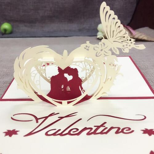 1pcs Sample 3D Laser Cut Paper Cutting Greeting Pop Up Kirigami Card Wedding Love Ivitation Custom Postcards Wishes Love Gifts