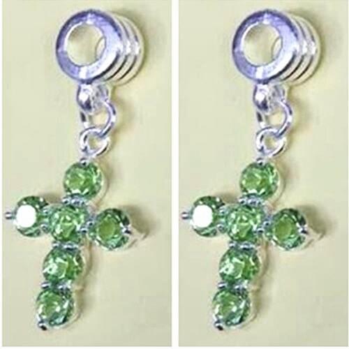 10pcs / Lot Fashion Cross Green Rhinestone Silver plated Charms for Bracelet Necklace Jewelry making DIY Accessory