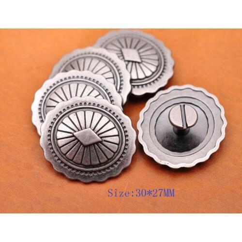10X 30*27MM Retro Silver Tribal Beauty Diamond Flower LEATHERCRAFT Belt Handbag CONCHOS Screwback