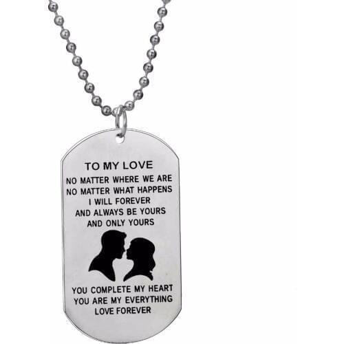 12PC/Lot Engraved To My Love Dog Tag Stainless Steel Pendant Couples Lovers Boyfriend Girlfriend Chain Necklace Valentines Gifts