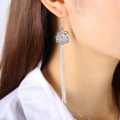 2020 Simple Korean Fashion Crystal Rhinestone Dangle Earrings for Women Statement Long Drop Tassle Earrings Trendy Jewelry