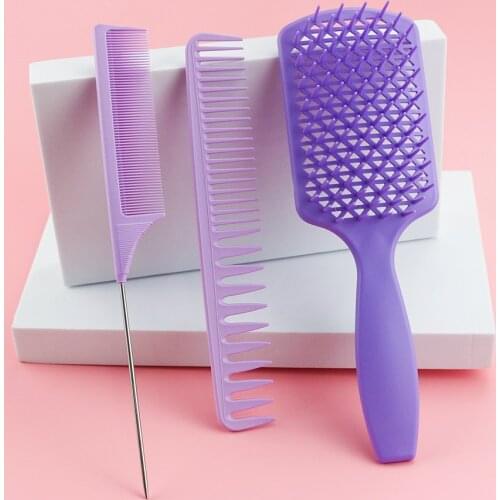 3Pcs/Set Dense Wide Tooth Comb Dual-Use Barbearia Estilista Profesional Accessories Hollowing Hair Brush Accept Customize Logo