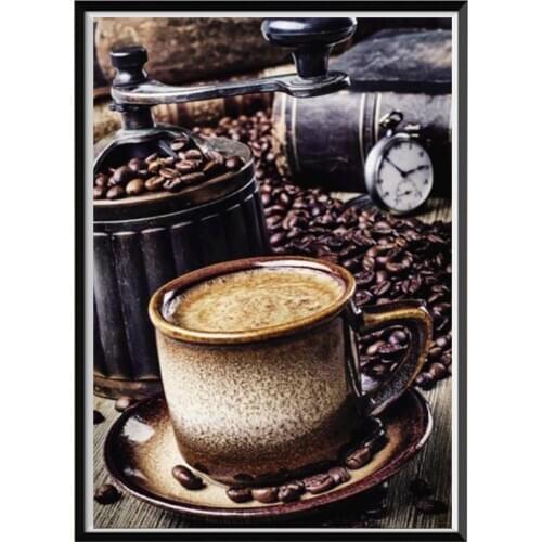 5D diamond painting full diamond white coffee round diamond mosaic pattern home decoration DIY handmade