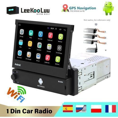 LeeKooLuu 1 Din Android 7.1 Car Radio 7" Retractable Screen Autoradio Bluetooth Wifi Mirrorlink GPS Video Multimedia Car Stereo