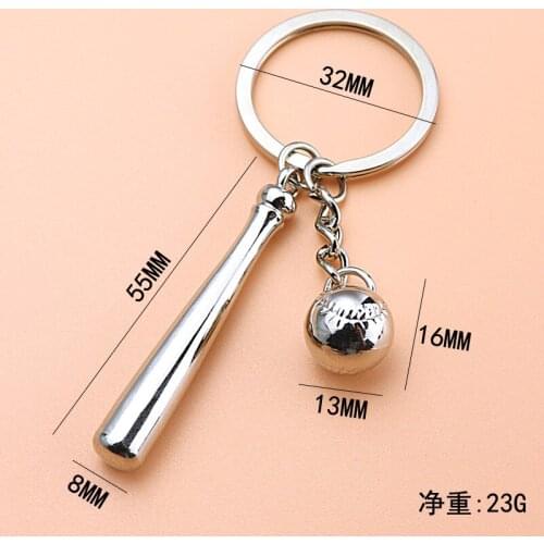 Baseball-Keychain Sports Series 3D Ball Stick Metal Key Chain Charm Car Ring Pendant