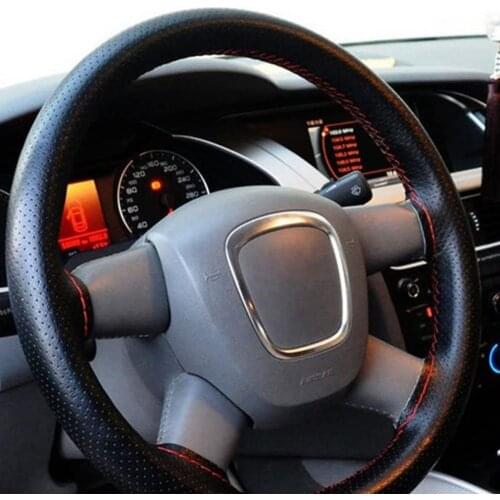 Car Hand Sewing Full Hole Steering Wheel Cover Black Red Four Seasons Universal Simple Hand Sewing Steering Wheel Cover