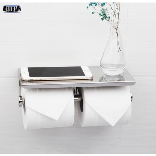 Mirror Poliashing Toilet Paper Holder With Double Papers Viable Long Place Platform 304 Stainless Steel Paper Rack