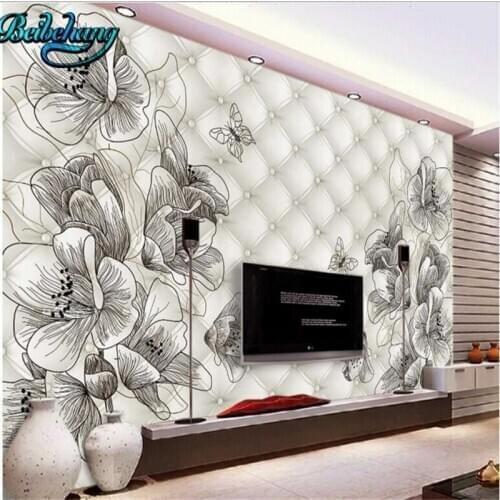 Beibehang Hand painted flower lines floral elegant soft bag background wall custom wallpaper mural decoration