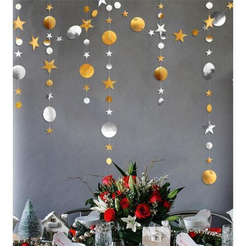 4M Nordic Style String Gold Silver Star Disc Hanging Garland Birthday Nursery Decor Hanging Ornament Party Accessories