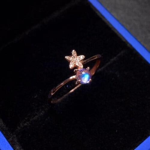 S925 silver inlaid natural blue moonstone ring natural gemstone fashion Lovely Stars ring woman girl party gift fine jewelry