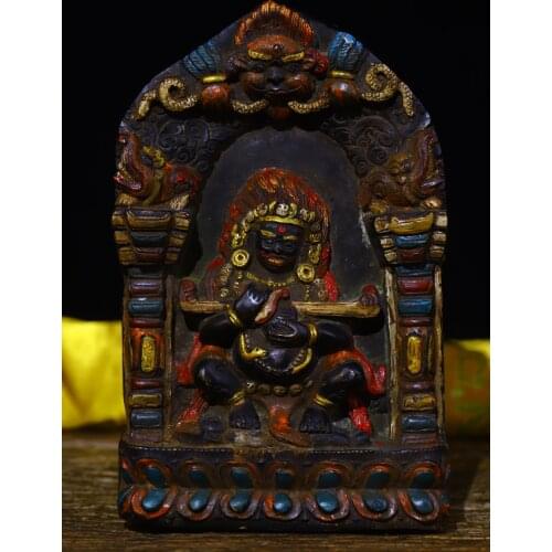 6"Tibet Temple Collection Old Bronze Tracing Vajra Bodhisattva Mahakala Buddha Buddha Terrace Enshrine the Buddha Town House