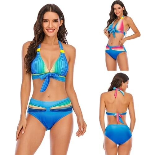 Plus Size Tankini Sport Two Pieces Swimsuits Print Halter Swimwear Women Ladies Push Up Bowknot Bather Bikini Set For Beach Wear