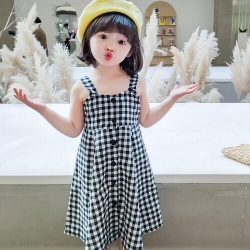 Summer Girls Clothing 2020 Toddler Kids Baby Girl Plaid Dress Sleeveless Button Party Sundress Dress BC869