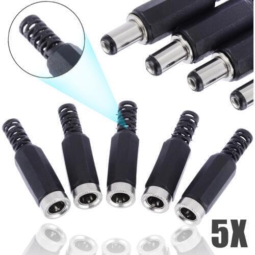 Mayitr 5 set DC5521 Black 2.1mm x 5.5mm Male + Female Pair DC Power Plug Socket Jack Connector Adapter