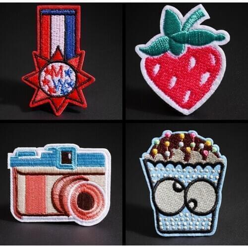 Cartoon camera strawberry ice cream childrens decorative Decal DIY ironing Badge Epaulet Down jacket scarf logo patches