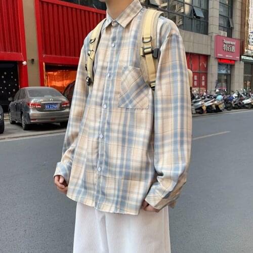 Long-sleeved shirt mens jacket spring Korean style trendy tops ins with Hong Kong style Japanese shirt design niche