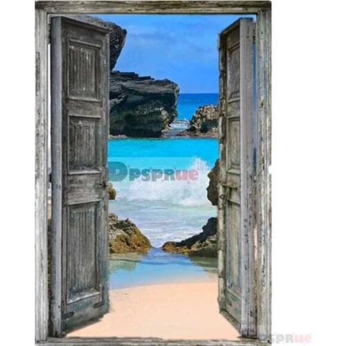 Dpsprue Full 5D DIY Square/Round Drill Diamond Painting "Door Beach Scenery" Diamond Embroidery Cross Stitch 3D Decor Gift DF23